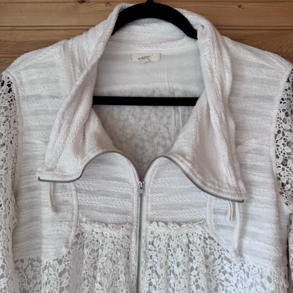 Mystree Jacket Lace Zipper Large Funnel Top Delicate Feminine Cottage Layers